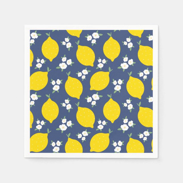 Rustic Blue and Yellow Lemons Pattern Napkin (Front)