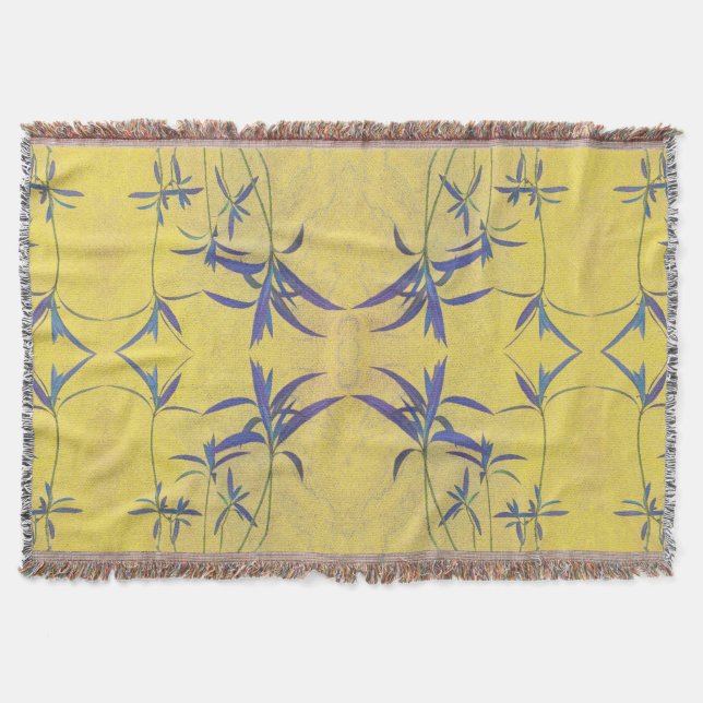 Rustic Blue and Yellow Throw Blanket (Front)