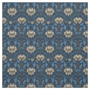 Rustic Blue Art Nouveau Bold Vintage Gold Floral Fabric