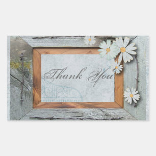 rustic blue barn wood daisy country wedding rectangular sticker