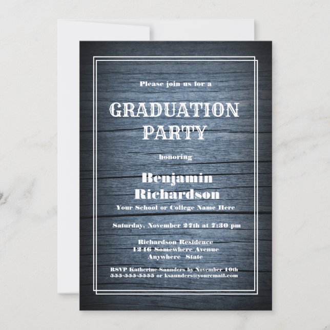 Rustic Blue Barn Wood Graduation Party Invitation (Front)