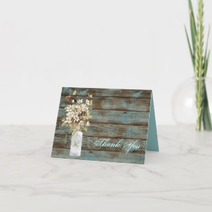 rustic blue barn wood wildflower country wedding thank you card