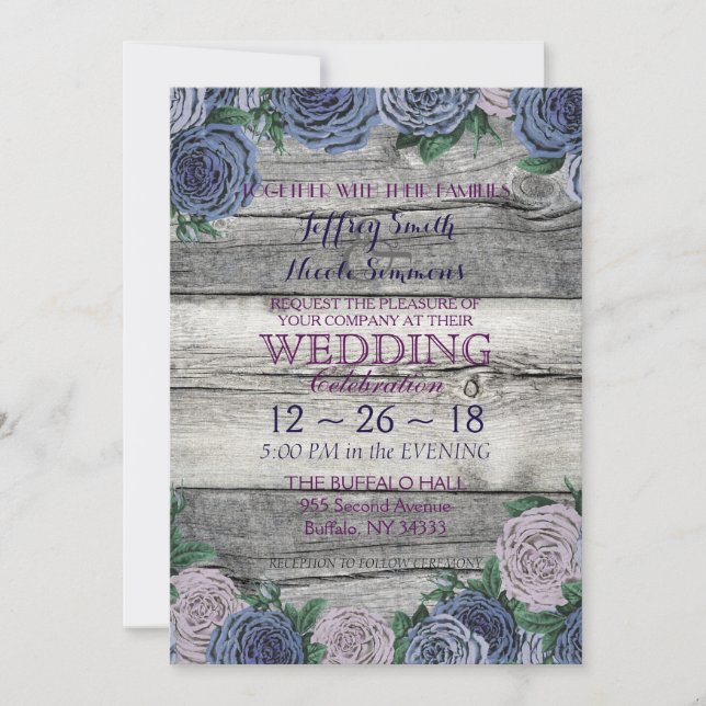 Rustic Blue Beautiful Country Barn Wood Wedding Invitation (Front)