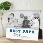 Rustic Blue Best Papa Father`s Day 3 Photo Collage Plaque<br><div class="desc">Modern and Rustic Blue Best Papa Ever Father`s Day 3 Photo Collage plaque. Grey rustic and white background with dark blue trendy typography. Personalise with 3 favourite photos and your names in the sweet message. Black and white photos look great on this design. Change the text papa into daddy, pap...</div>