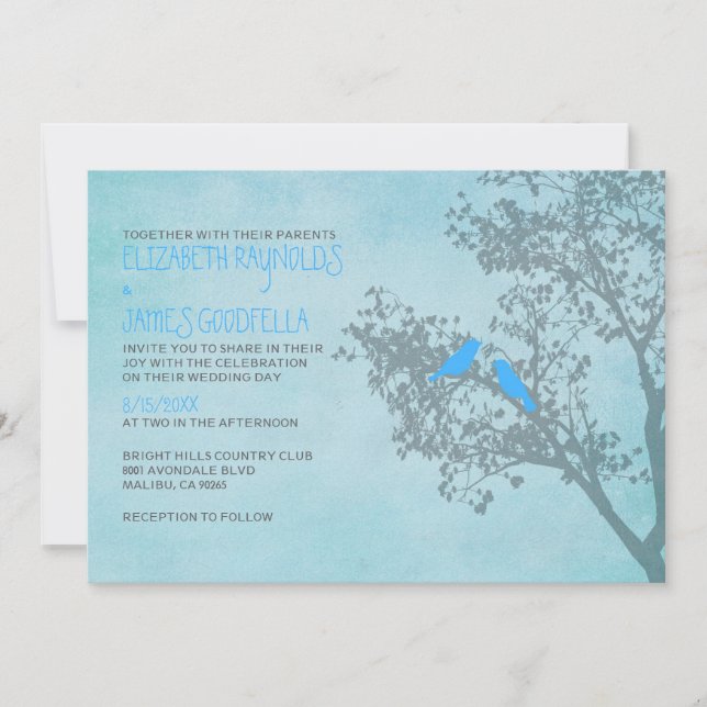 Rustic Blue Birds Wedding Invitations (Front)