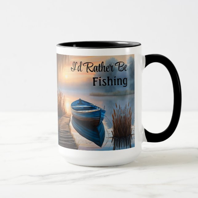 Rustic blue boat, I'd Rather be Fishing  Mug (Right)