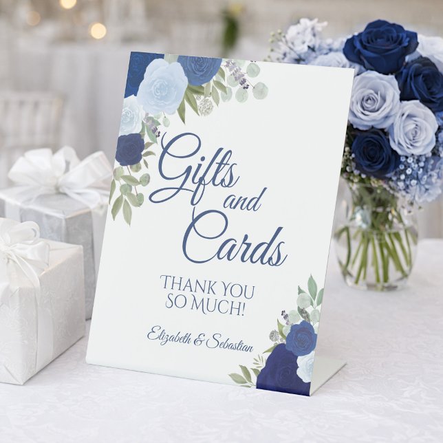 Rustic Blue Boho Floral Gifts & Cards Wedding Pedestal Sign (Creator Uploaded)