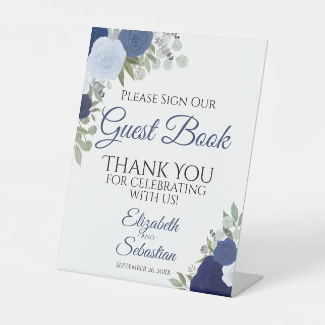 Rustic Blue Boho Floral Please Sign Our Guest Book (Front)