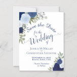 Rustic Blue Boho Floral Wedding Save the Date Magnetic Invitation<br><div class="desc">These beautiful magnetic cards will let your friends and family know to save the date for your upcoming wedding. They feature an elegant design with lacy script calligraphy and hand painted watercolor roses in shades of dusty blue and navy. The rustic boho chic style makes these cards appropriate for either...</div>