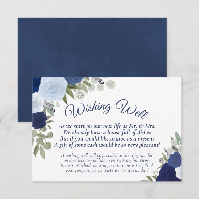 Rustic Blue Boho Floral Wedding Wishing Well Enclosure Card (Front/Back)
