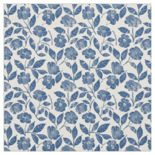 Rustic Blue Botanical Bold Retro Vintage Floral Fabric