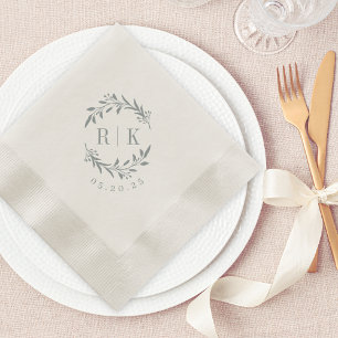 Rustic Blue Botanical Wreath Wedding Monogram Napkin
