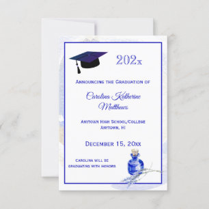 Rustic Blue Bottle Lavender Floral Graduation Announcement