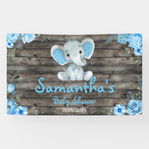 Rustic Blue Boy Elephant Backdrop Baby Shower Banner