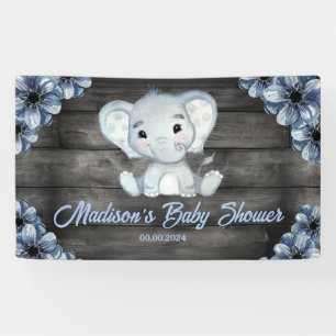 Rustic Blue Boy Elephant Backdrop Baby Shower Banner