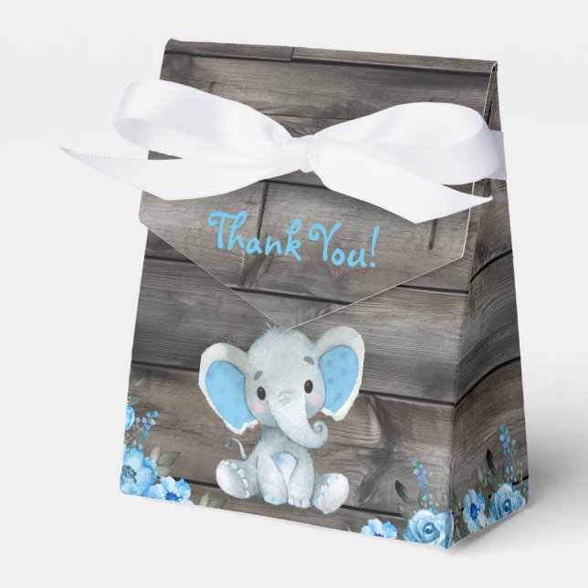 Rustic Blue Boy Elephant Favour Box Baby Shower (Front Side)