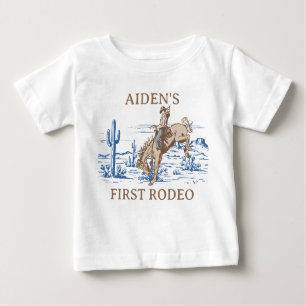 Rustic Blue Brown First Rodeo 1st Birthday Baby T-Shirt
