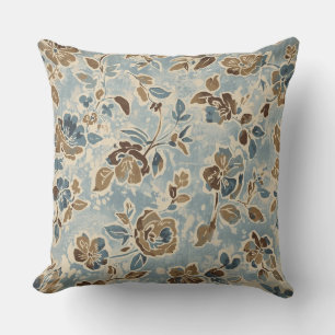 Rustic Blue Brown Tan Floral Cushion