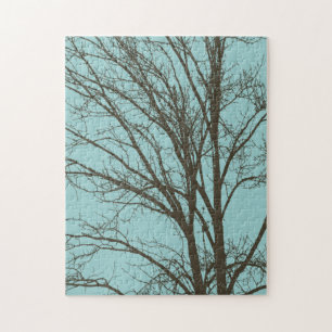Rustic Blue Brown Tree Branches Jigsaw Puzzle