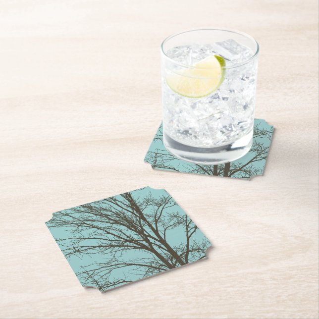 Rustic Blue Brown Tree Branches Paper Coaster (Insitu)