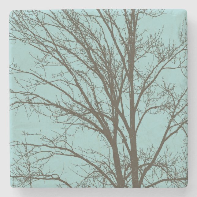 Rustic Blue Brown Tree Branches Stone Coaster (Front)