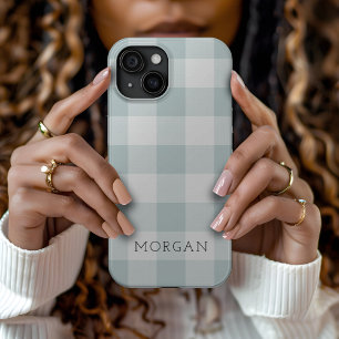 Rustic Blue Buffalo Check Monogram iPhone 15 Case