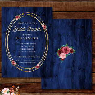 Rustic Blue Burgundy Round Watercolor Shower Invitation