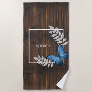 Rustic Blue Butterfly Beach Towel