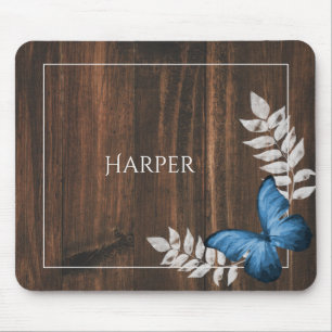Rustic Blue Butterfly Personalised Mouse Pad