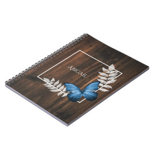 Rustic Blue Butterfly Personalised Notebook
