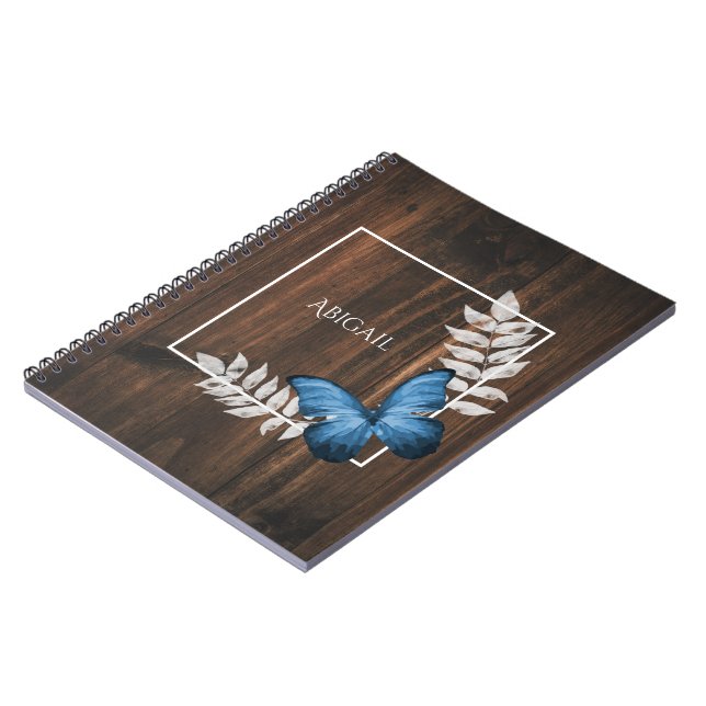 Rustic Blue Butterfly Personalised Notebook (Left Side)