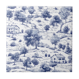 Rustic Blue Countryside Toile Pattern Ceramic Tile