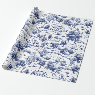 Rustic Blue Countryside Toile Pattern Wrapping Paper