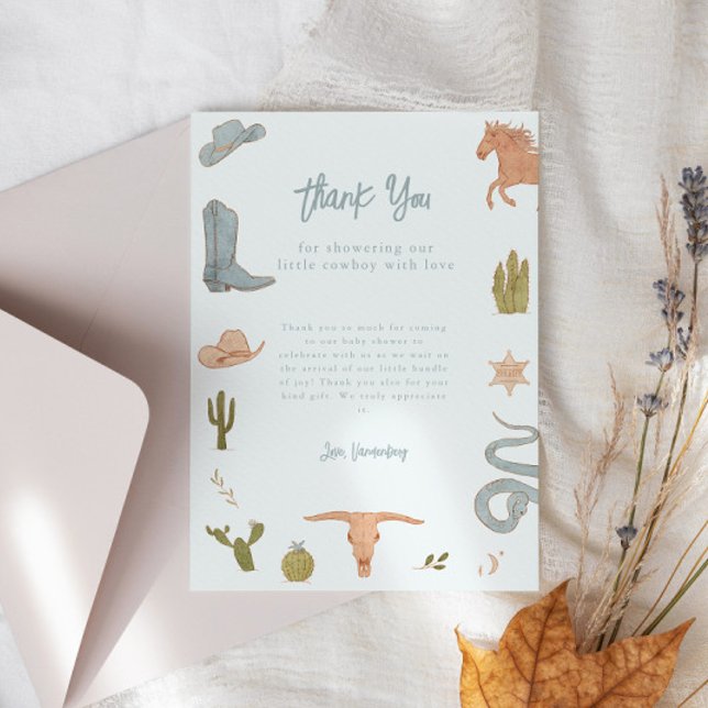 Rustic Blue Cowboy Baby Shower Thank You Card (Creator Uploaded)
