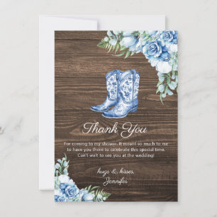 Rustic Blue Cowgirl Boots Bridal Shower Thank You Card