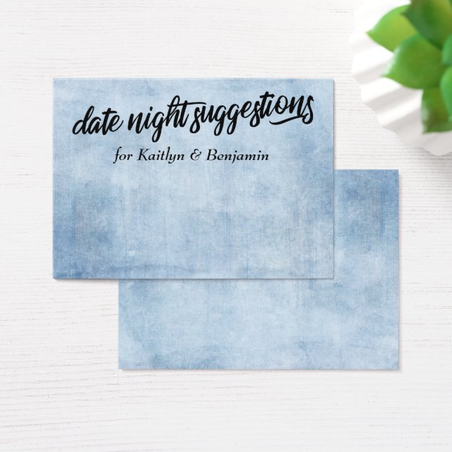 Rustic Blue Date Night Suggestions Newlywed Cards (Desk)