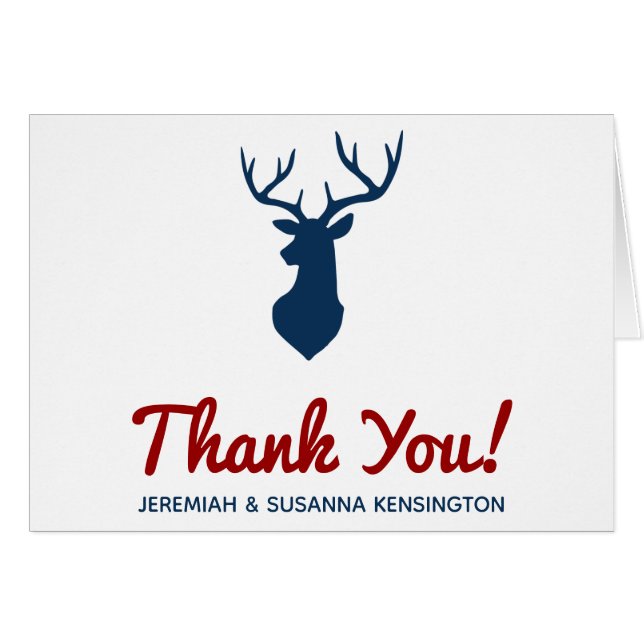 Rustic Blue Deer and Mountain Wedding Thank You (Front Horizontal)