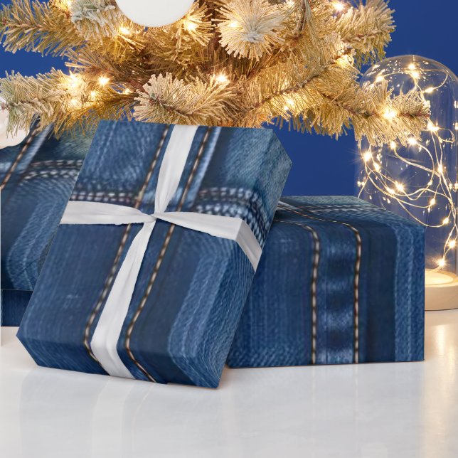 Rustic Blue Denim Patchwork Wrapping Paper (Holidays)