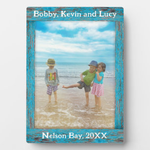 Rustic Blue Distressed Wood Text Photo Frame