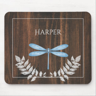 Rustic Blue Dragonfly Personalised Mouse Pad