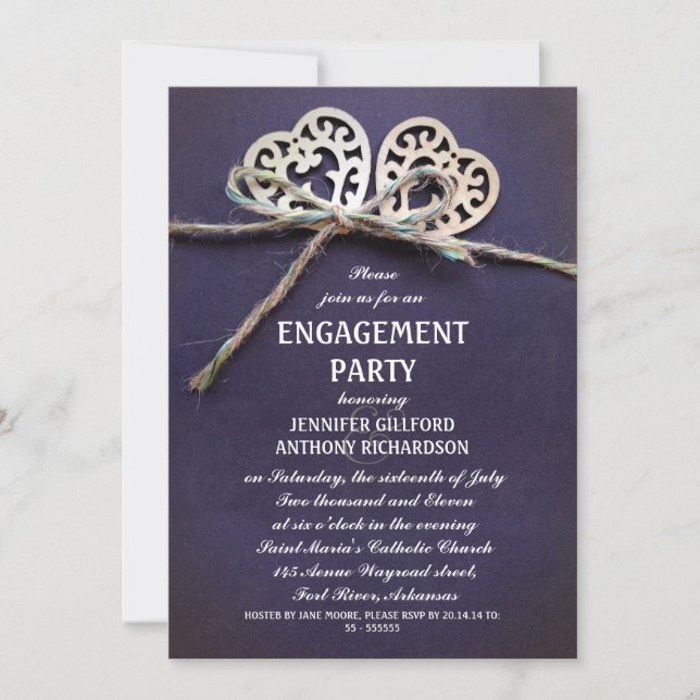 rustic blue engagement party invitation (Front)