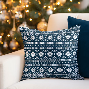 Rustic Blue Fair Isle Holiday Throw Pillow