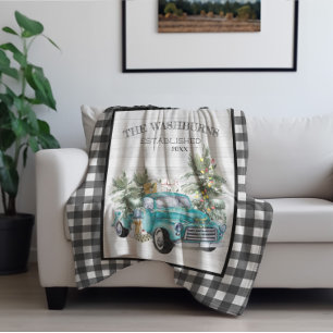 Rustic Blue Farmhouse Truck   Family Name Blanket