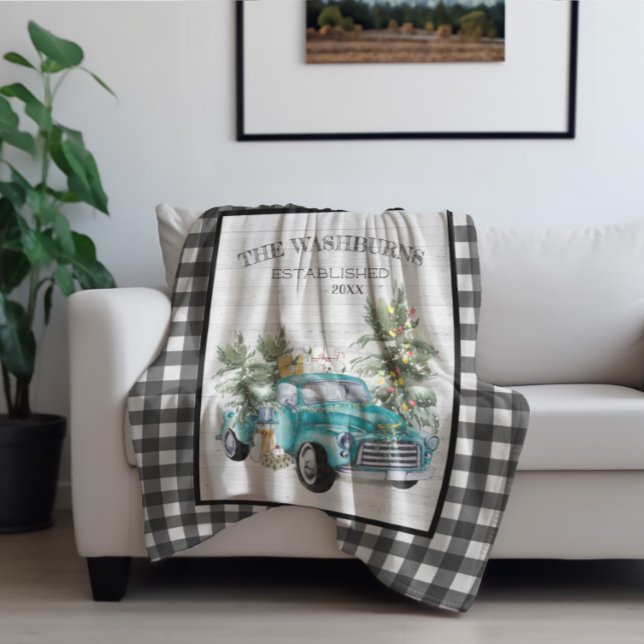 Rustic Blue Farmhouse Truck | Family Name Blanket (Creator Uploaded)