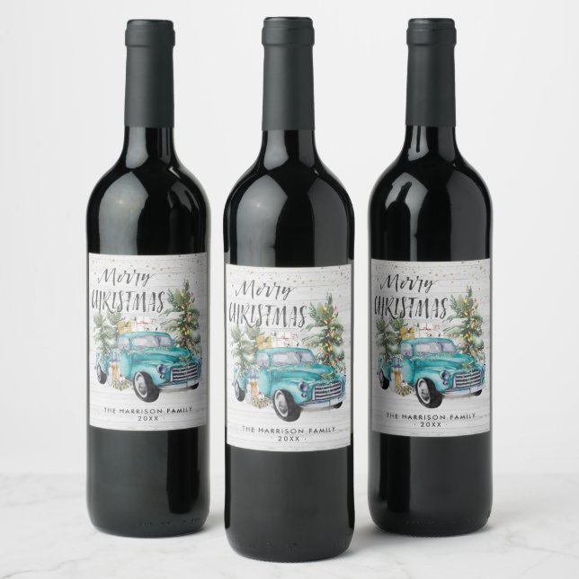 Rustic Blue Farmhouse Truck Wine Labels (Bottles)