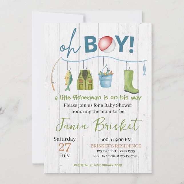 Rustic Blue Fishing Design Baby Shower Boy Invitation (Front)
