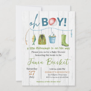 Rustic Blue Fishing Design Baby Shower Boy Invitation