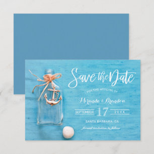 Rustic Blue, Flask, Anchor, Beach Save the Date Invitation