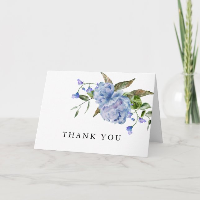Rustic Blue Floral Bridal Shower Thank You Card (Front)