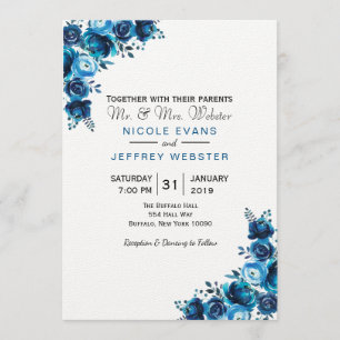 Rustic Blue Floral Country Barn Wedding Card